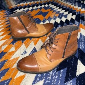 Stacy Adams Godfrey Cap Toe Side Zip 2 Tone Oxford Boots Men's Size 10 M Brown